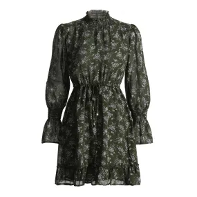 Autumn Mini Dress For Women Turtleneck Butterfly Sleeve High Waist Print Colorblock Vintage Dresses Female Clothing