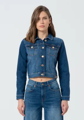 Jacket cropped regular fit made in denim with middle wash