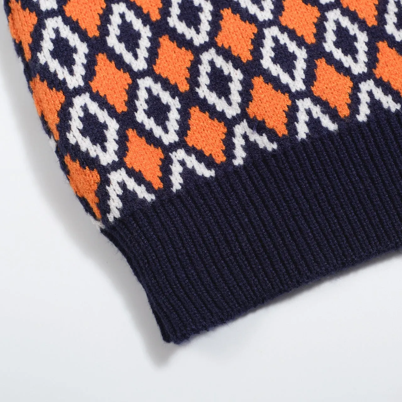 Men's dark blue 1950s jacquard turtleneck sweater