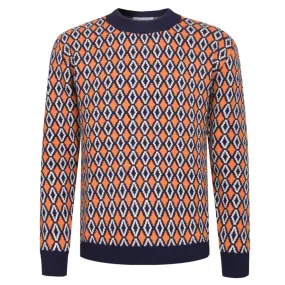 Men's dark blue 1950s jacquard turtleneck sweater