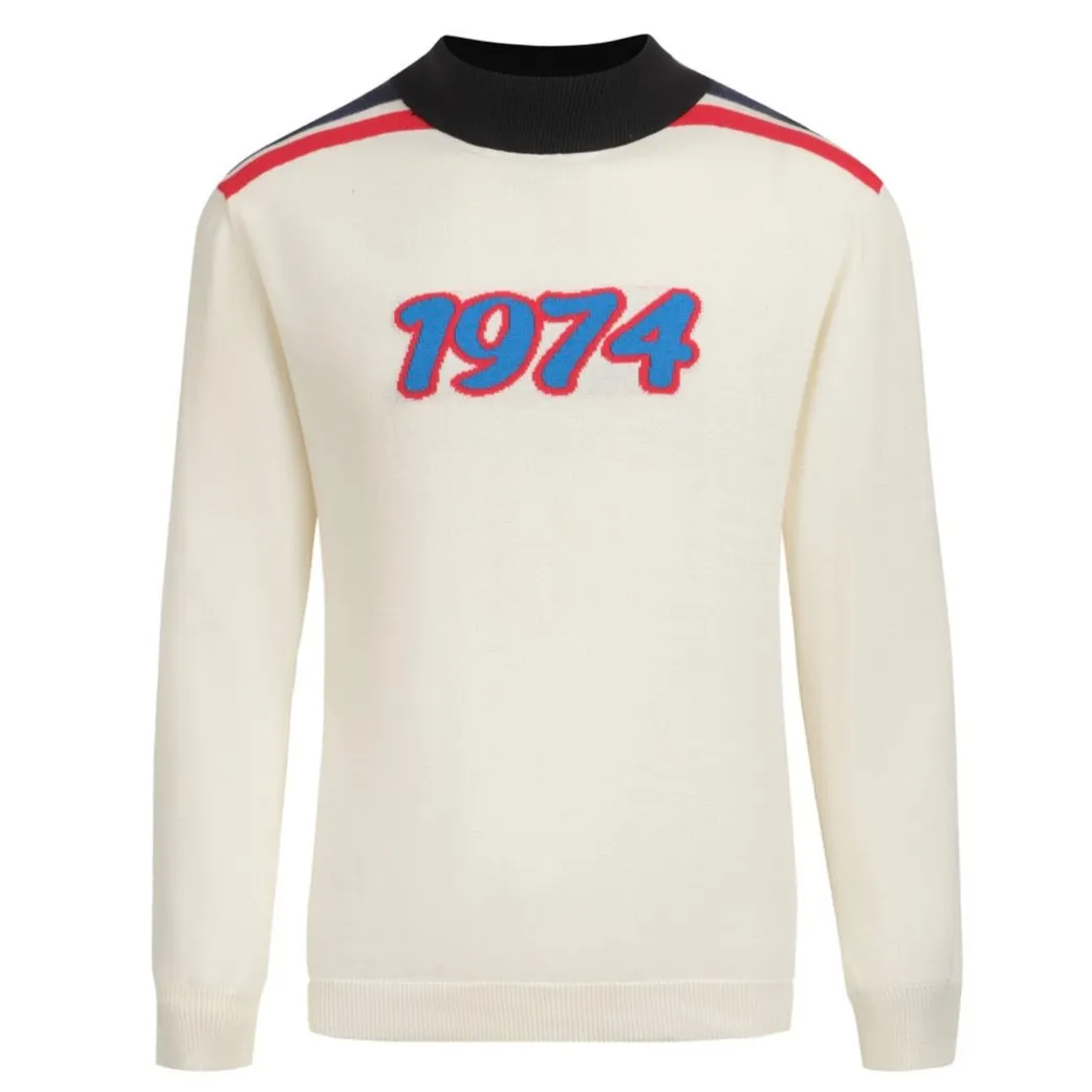 Men's vintage white apricot 1974 turtleneck knit tee