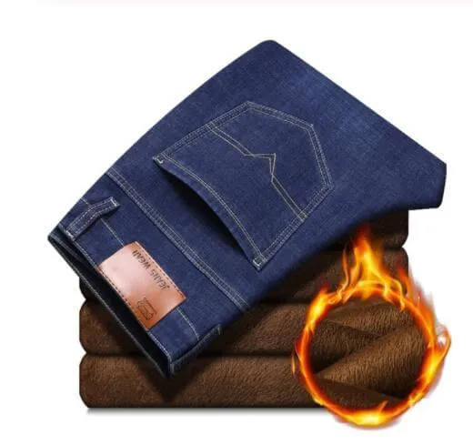 Men's Warm Jeans High Quality Famous Brand  Winter Jeans