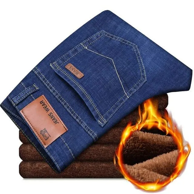 Men's Warm Jeans High Quality Famous Brand  Winter Jeans