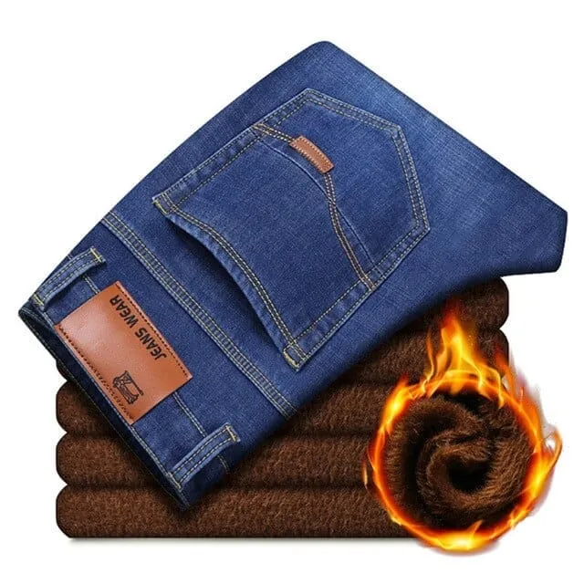 Men's Warm Jeans High Quality Famous Brand  Winter Jeans