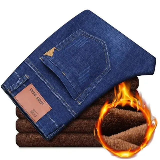 Men's Warm Jeans High Quality Famous Brand  Winter Jeans