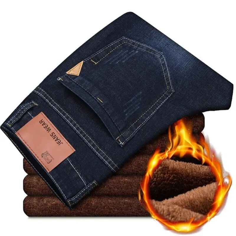 Men's Warm Jeans High Quality Famous Brand  Winter Jeans