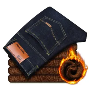 Men's Warm Jeans High Quality Famous Brand  Winter Jeans