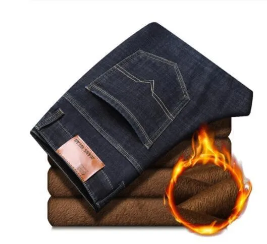 Men's Warm Jeans High Quality Famous Brand  Winter Jeans