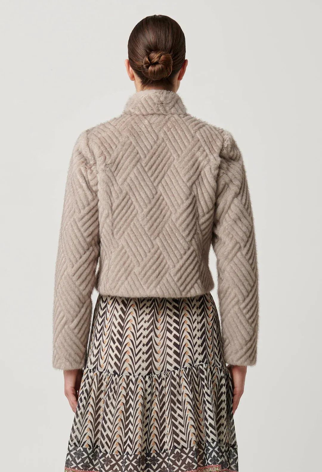 Once Was  Clover Faux Fur Cropped Jacket in Oat