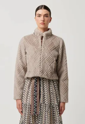 Once Was  Clover Faux Fur Cropped Jacket in Oat