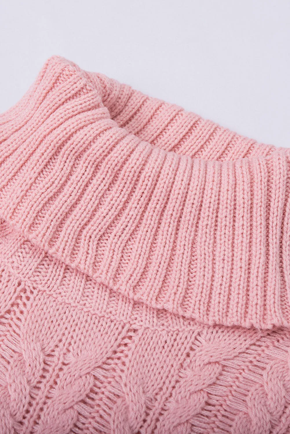 Pink Turtle Neck Braided Knitted Vest Sweater