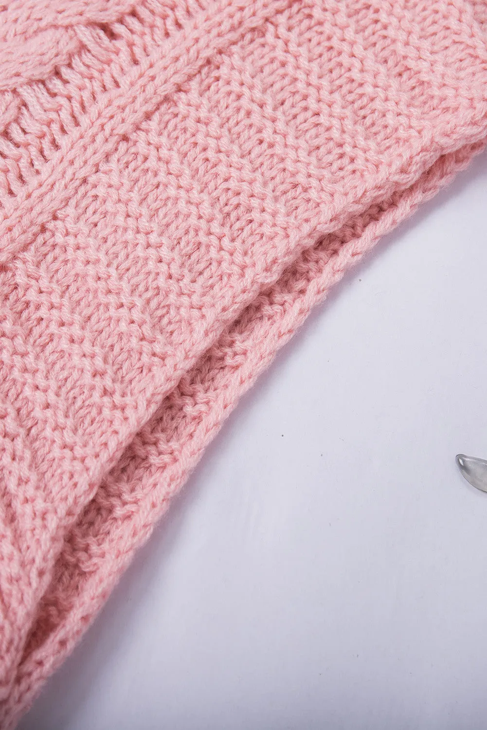Pink Turtle Neck Braided Knitted Vest Sweater