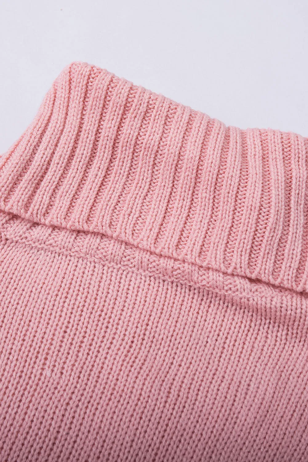 Pink Turtle Neck Braided Knitted Vest Sweater