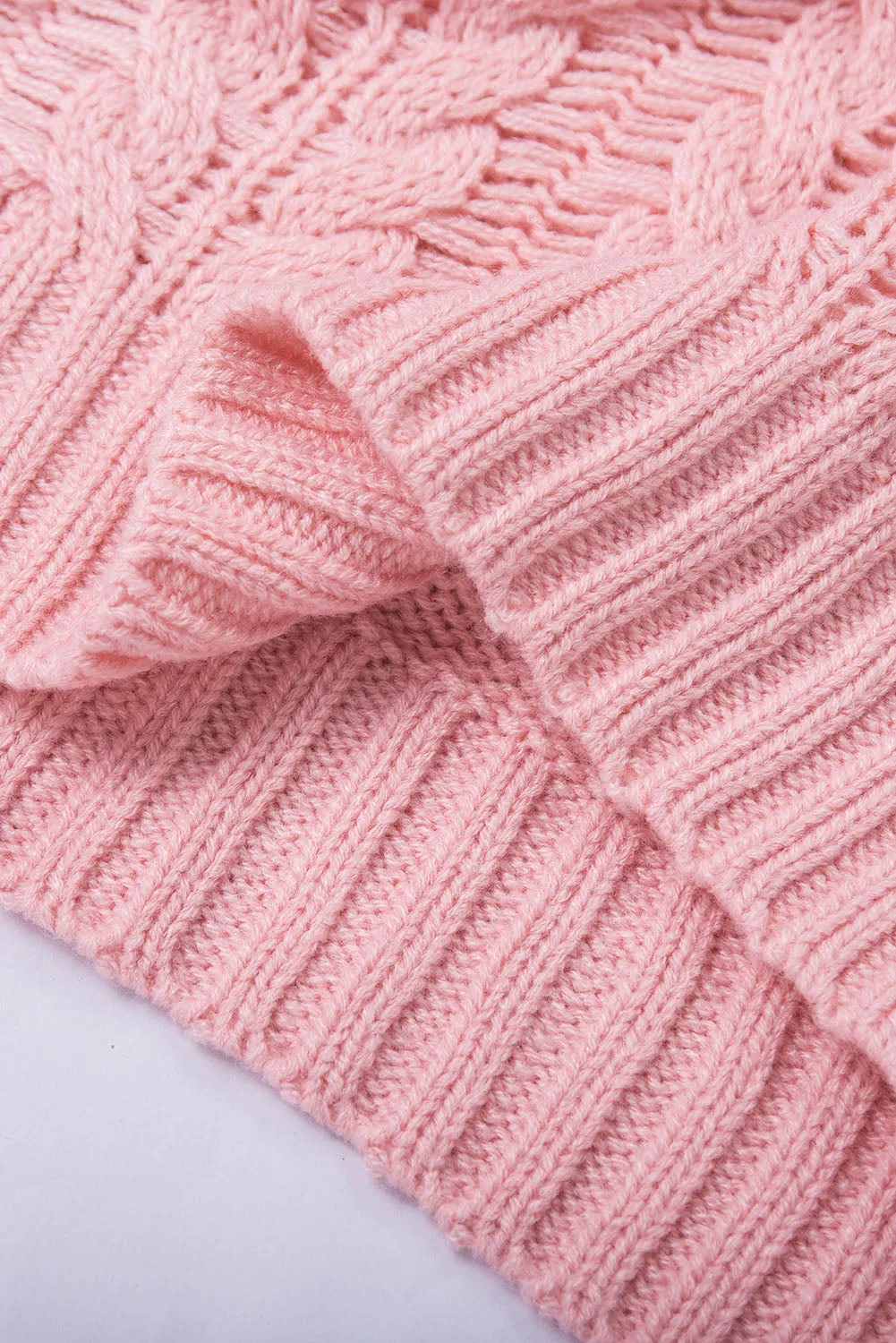 Pink Turtle Neck Braided Knitted Vest Sweater