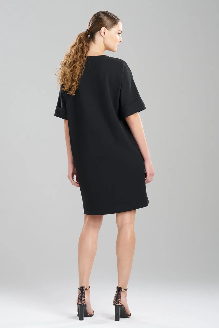 Solid Knit Crepe Embroidered T-Shirt Dress