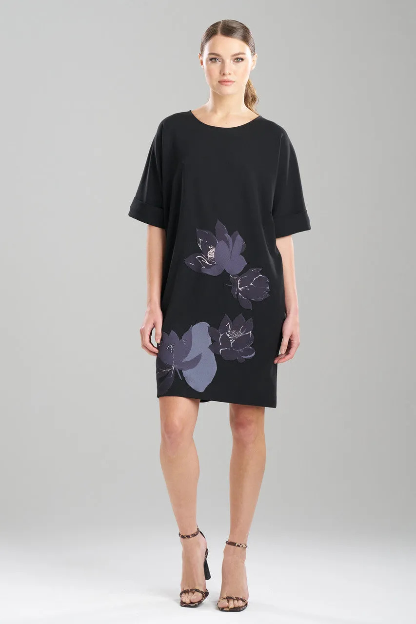 Solid Knit Crepe Embroidered T-Shirt Dress