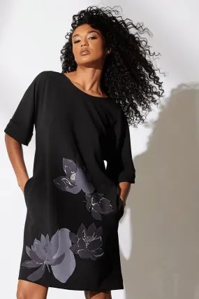 Solid Knit Crepe Embroidered T-Shirt Dress