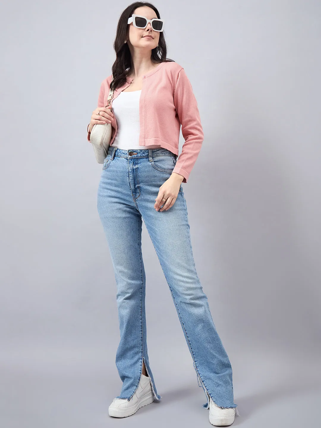 Style Quotient Women Solid Nude Flat Knit Smart Casual Shrug