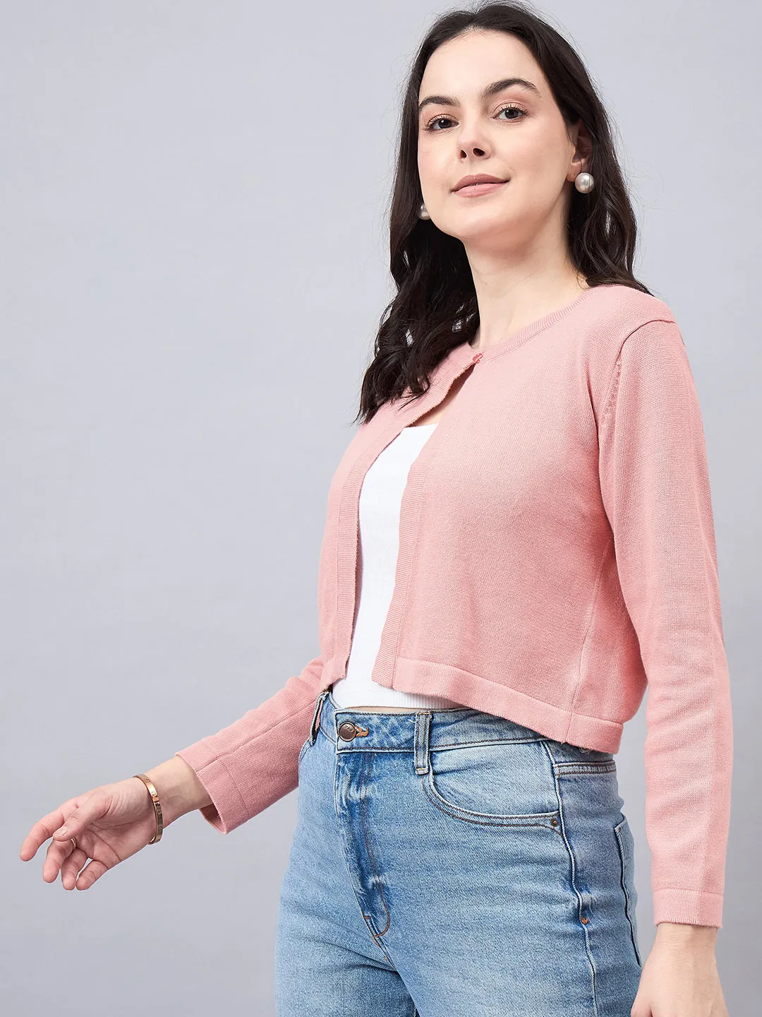Style Quotient Women Solid Nude Flat Knit Smart Casual Shrug