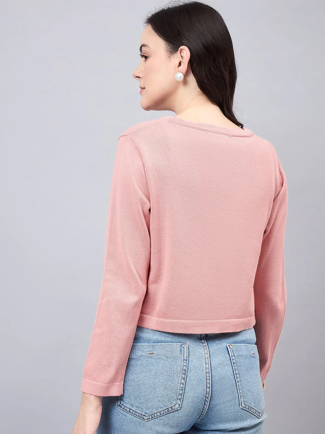 Style Quotient Women Solid Nude Flat Knit Smart Casual Shrug