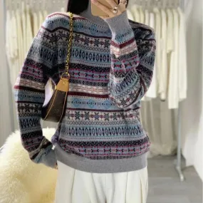 Toleet trending fall outfits 2024 Christmas Thanksgiving outfits Vintage Jacquard Sweater Women's Autumn and Winter Warm Comfortable Color Matching Wool Knitted Bottoming Shirt Top