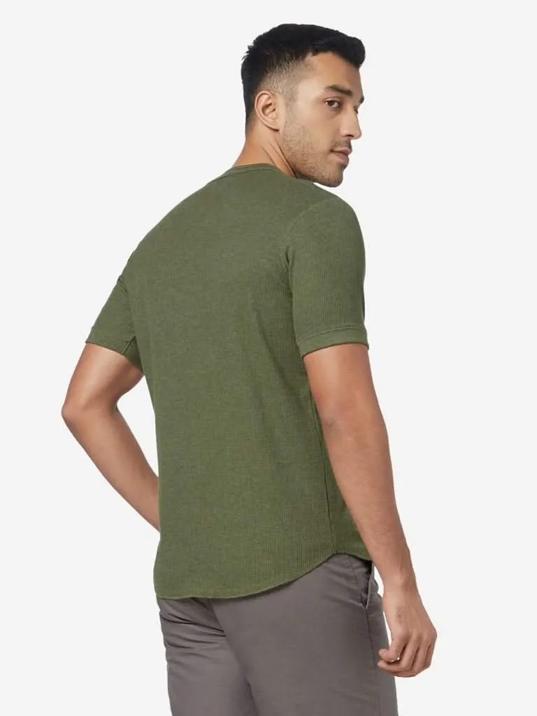WES Casuals Olive Knitted Slim-Fit T-Shirt