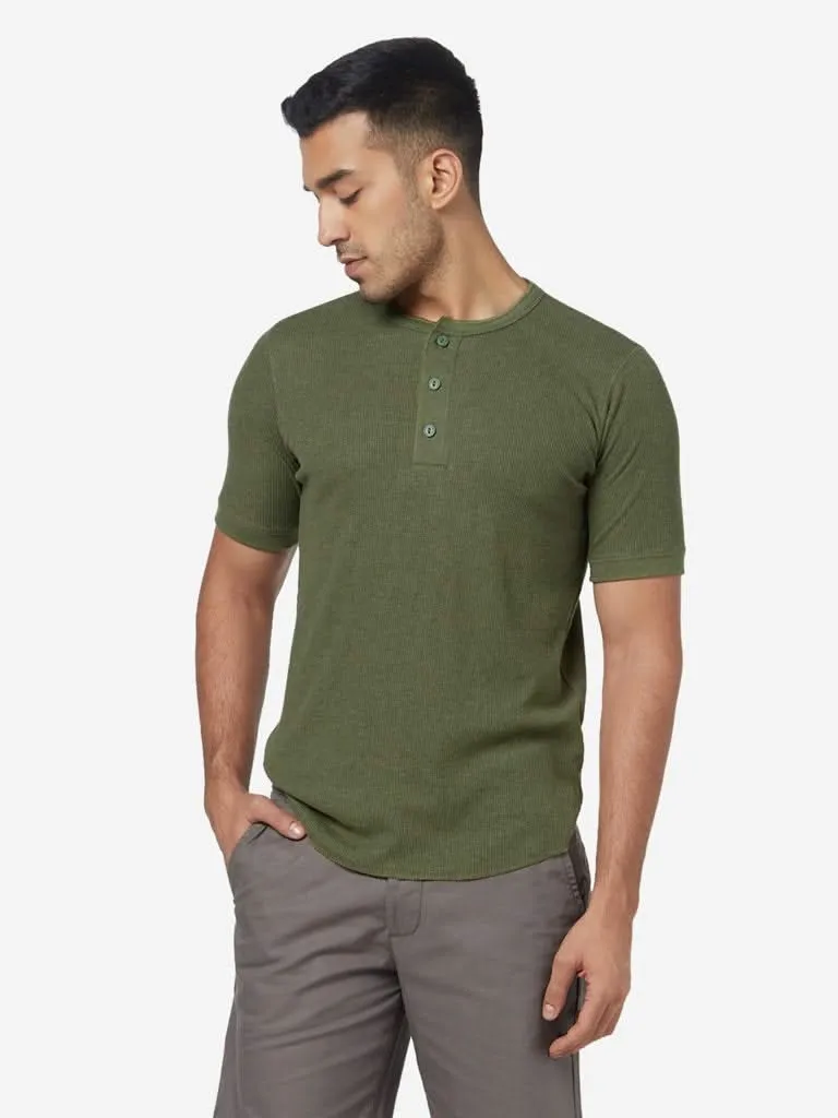 WES Casuals Olive Knitted Slim-Fit T-Shirt