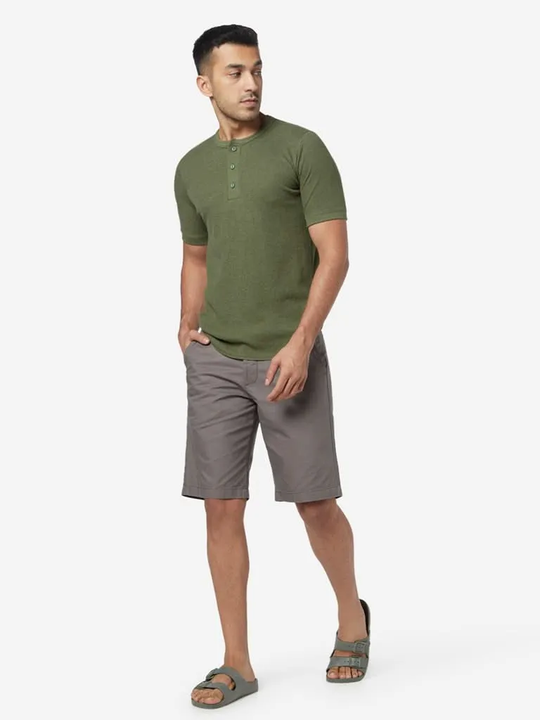WES Casuals Olive Knitted Slim-Fit T-Shirt