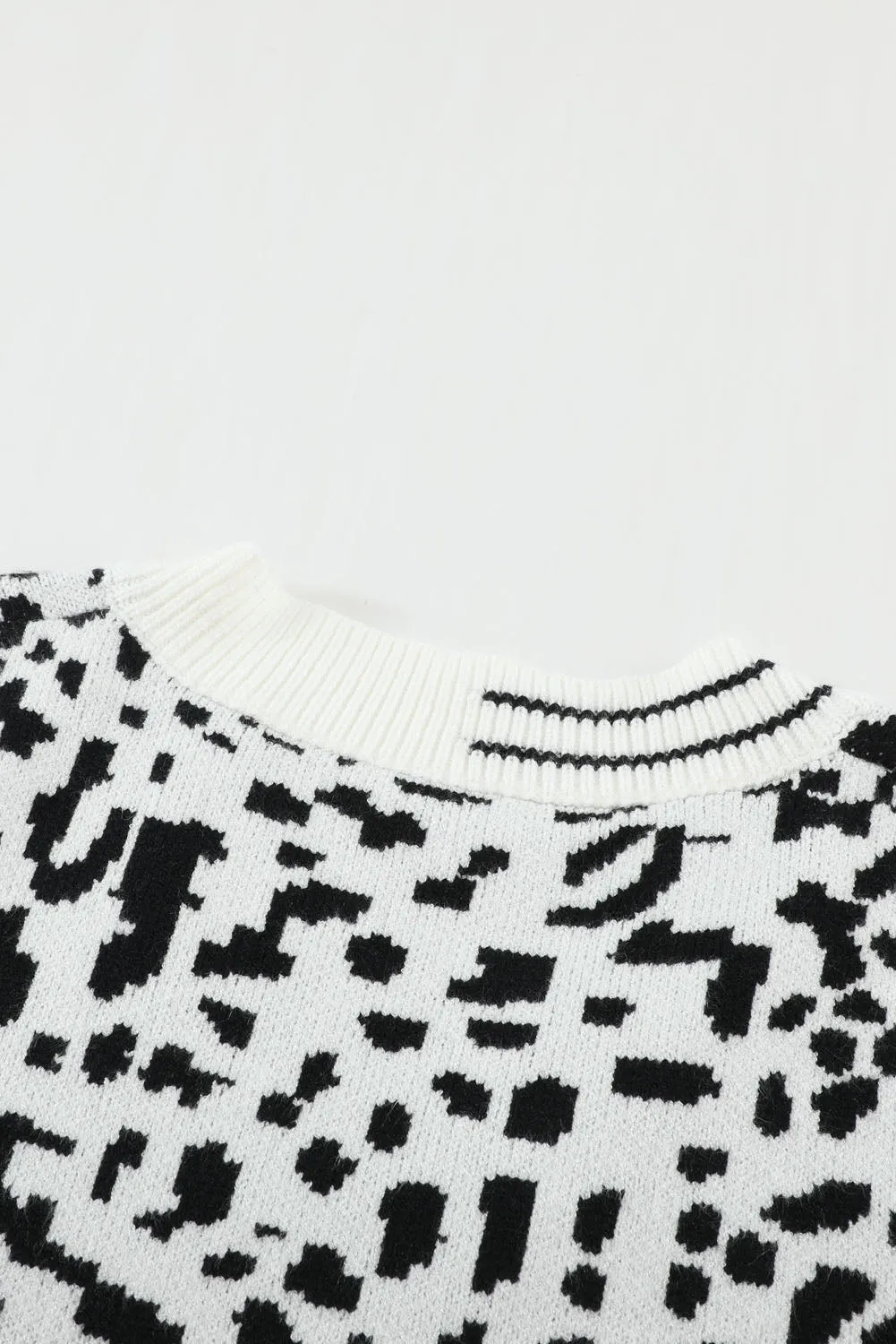 White Leopard Print Knitted Vest Sweater