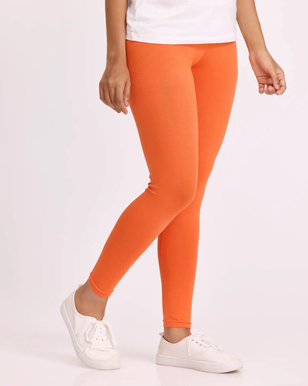 Women Cotton Ankle Legging - Light Orange