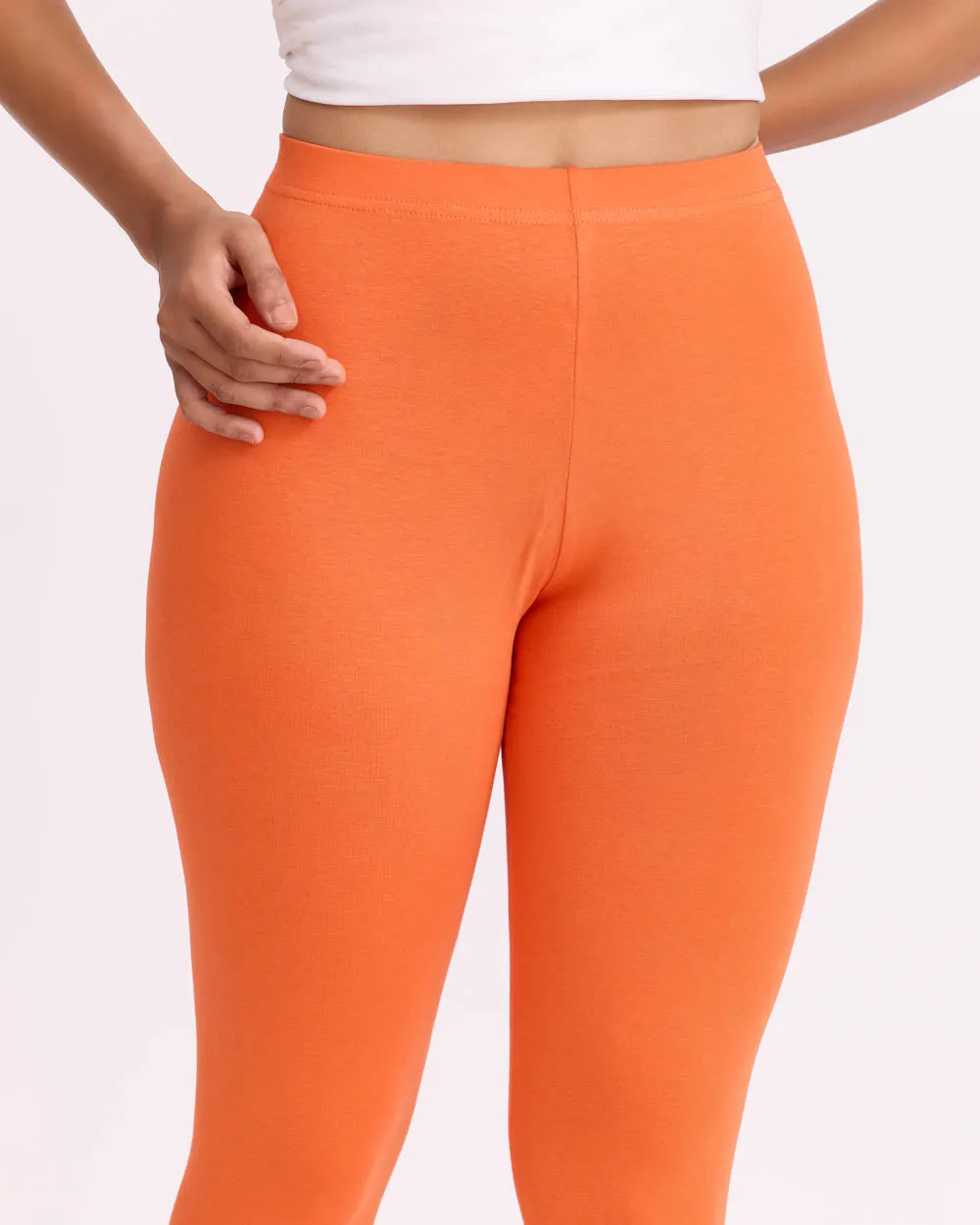 Women Cotton Ankle Legging - Light Orange