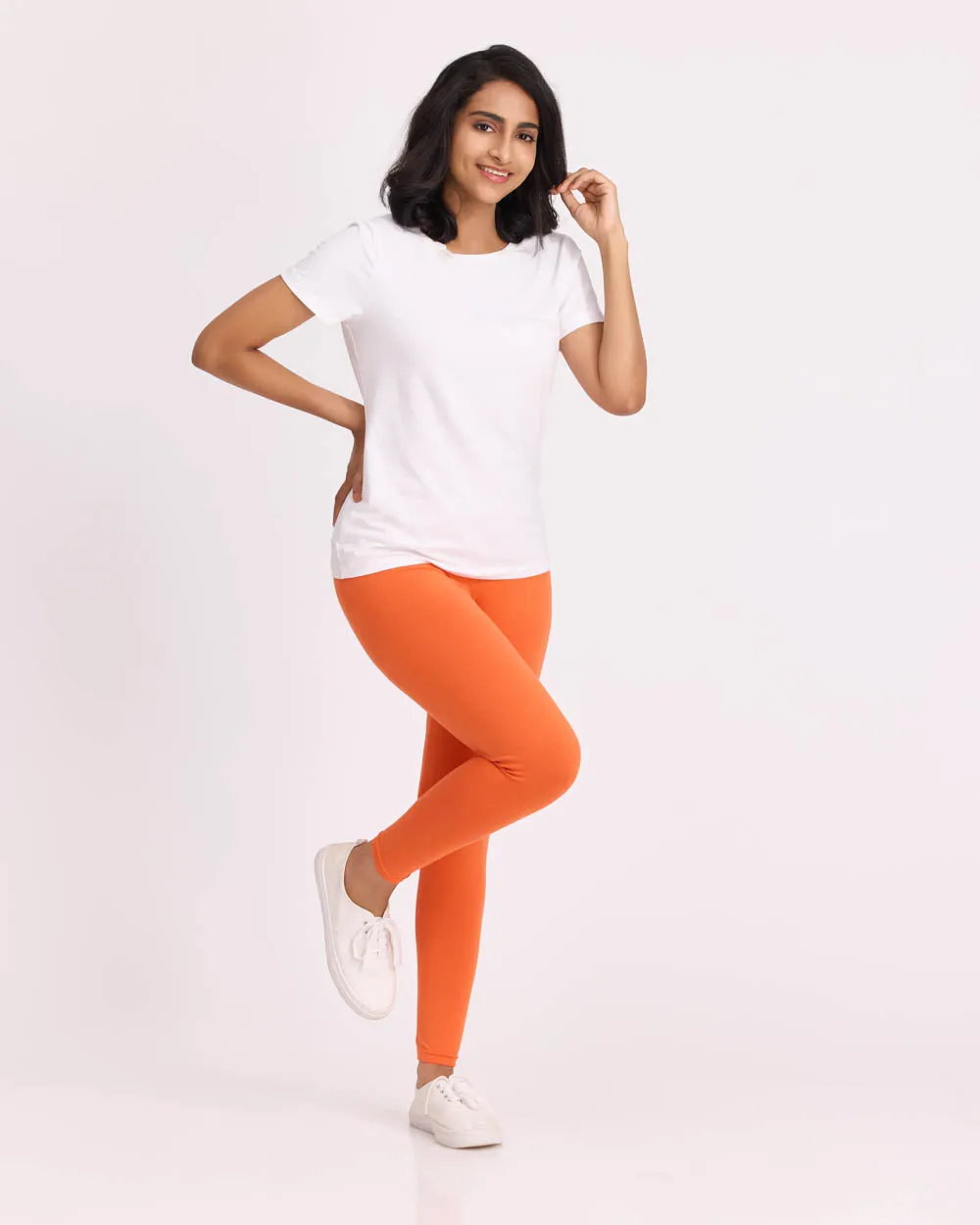 Women Cotton Ankle Legging - Light Orange
